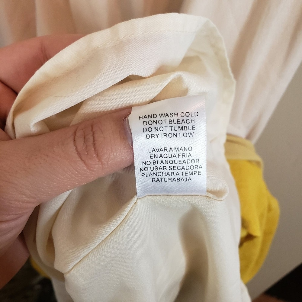 Moodie Hi-Low pocketed sun dress with ruffle detail, yellow and white, size med. - Picture 7 of 7